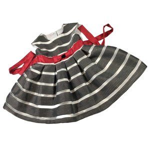 Size: 3T - Black/White Formal Dress w/ Red Belt & Bow Details